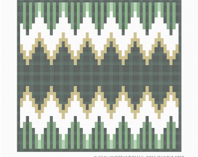 Needlepoint Handpainted Geometric Canvas: Tefillin, Tallit Bag Set (GEO-2581  Green )