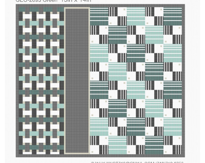 Needlepoint Hand painted Geometric Canvas: Tefillin, Tallit Bag Set (GEO-2094 Green)