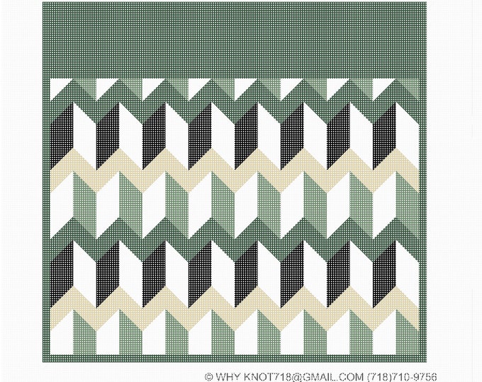 Needlepoint Handpainted Geometric Canvas: Tefillin, Tallit Bag Set (GEO-2562  Green)