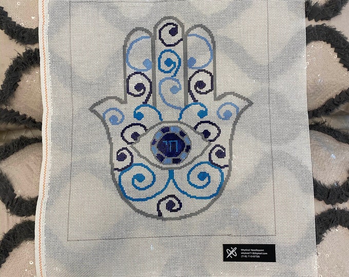 Needlepoint Handpainted Geometric Canvas: Hamsa  (Hamsa-002)