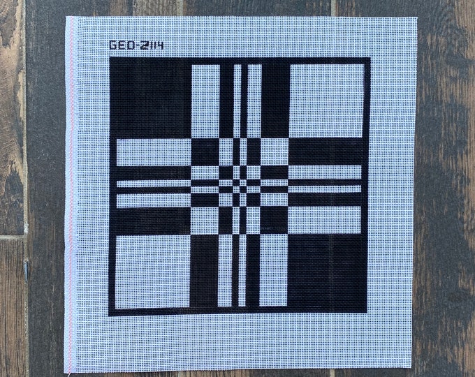 Needlepoint Handpainted Geometric Canvas: Tefillin, Tallit Bag Set (GEO-2114 Black)