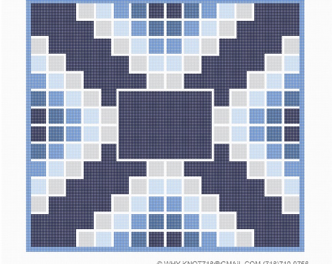 Needlepoint Handpainted Geometric Canvas: Tefillin, Tallit Bag Set (GEO-2582  Navy )