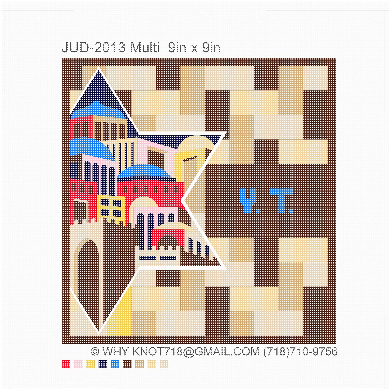 Handpainted Needlepoint Judaica Canvas Tefillin, Tallit Bag JUD1013