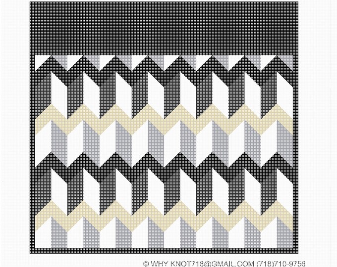 Needlepoint Handpainted Geometric Canvas: Tefillin, Tallit Bag Set (GEO-2562  Black)