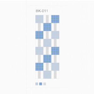 May include: A rectangular pattern featuring alternating blue, light blue, and gray squares. The design is arranged in a grid-like fashion, with the text "BK-011" at the top. The pattern is repeated at the bottom of the image.