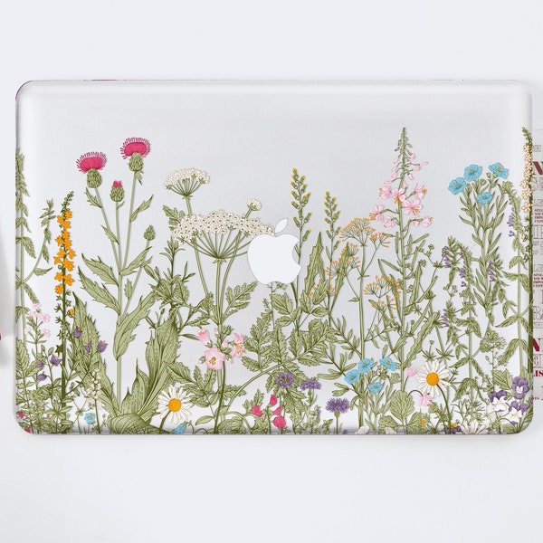 Wildflowers Macbook 13 inch Case Floral Macbook Pro 15 2019 Case Wild Flowers Macbook Air 13 2018 Case Transparent Mac Pro 13 Case DE0269