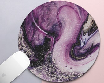 Purple Marble Mousepads Round Mouse Pad Lava Print Co-worker Gift for Mom Art Design Mouse Mat Violet Gold Mouse Pad Cute Print Pads DE0229