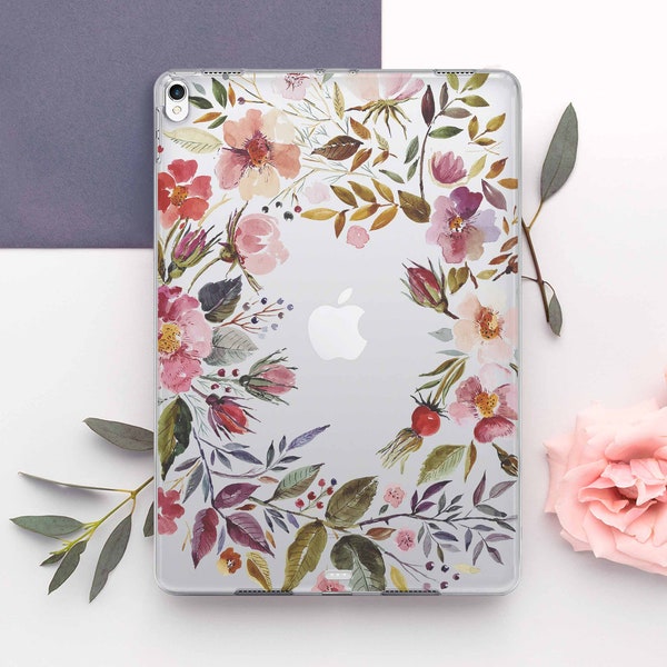 Tender Floral iPad Air 3 Case Design Watercolor iPad 12.9 2018 Cover Wreath Hard Case iPad 6 Generation Case iPad 11 Protective Shell DE0207