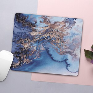 Blue Marble Mouse Pad Gold Marble Mat Desk Accessories Painting Round ...