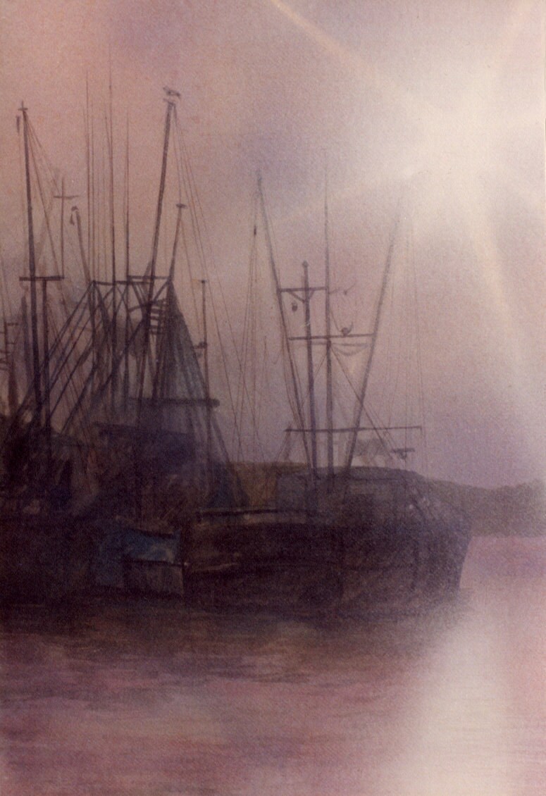 Ships in the Fog, A reproduction of a Watercolor and Airbrush Painting ...