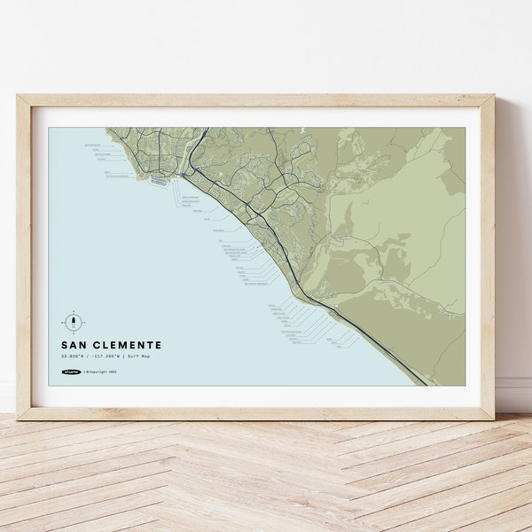 San Clemente Surf Map (green)