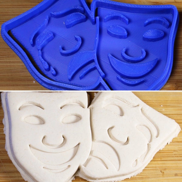 Theater Drama Comedy Tragedy Faces Custom 3D Printed Cookie Cutter Stamp fondant doh salt dough dishwasher safe birthday party favor actor