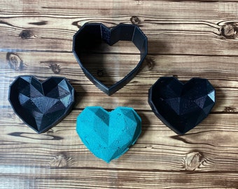 3D Geometric Heart Bath Bomb Mold Press 2" 2.5" 3" 3.5" 4" 5.5"