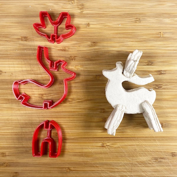Reindeer Christmas Custom 3D Printed Cookie Cutter Stamp fondant doh dough dishwasher safe party holiday xmas winter gift rudolph favor