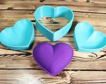 3D Rounded Heart Bath Bomb Mold Press 2" 2.5" 3" 3.5" 4" 5.5" three piece mould valentines shape molds 3D printed