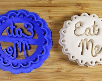 Alice in Wonderland Eat Me Custom 3D Printed Cookie Cutter Stamp fondant doh salt dough dishwasher safe birthday party favor looking glass