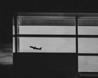 Up, up and away! - Airplane taking off (Black and White) - Print, Frame for Wall Decor