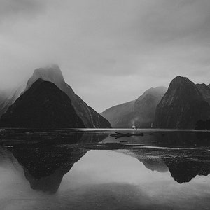 Milford Sound in New Zealand, South Island (Black & White) - Print, Frame, Canvas for Wall Decor