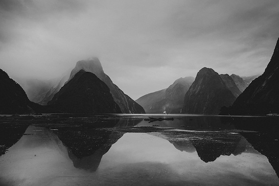 Milford Sound in New Zealand, South Island (Black & White) - Print, Frame, Canvas for Wall Decor
