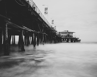 Santa Monica Pier, Kalifornien (schwarz & weiß) - Druck, Rahmen, Leinwand für Wand-Dekor