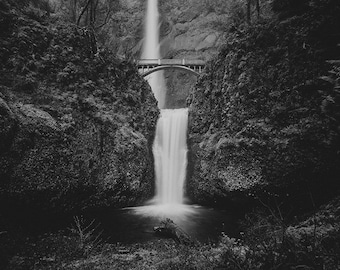 Multnomah Falls in Oregon, Pacific Northwest PNW (Black & White) - Print, Frame, Canvas for Wall Decor