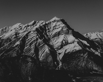 Snow capped Mountain Peaks in Banff, Canada (Black & White) - Print, Frame, Canvas for Wall Decor