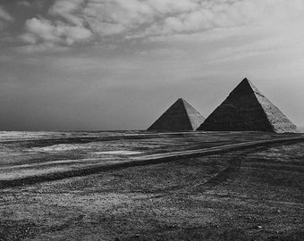 Die Pyramiden von Gizeh, Ägypten (Schwarz & Weiß) - Druck, Rahmen, Leinwand für Wanddekoration