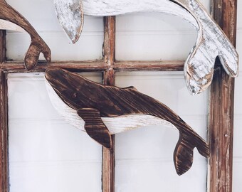 Middle sized Whale Driftwood wall decoration, coastal Art, beach wall decor, recycled wood whale