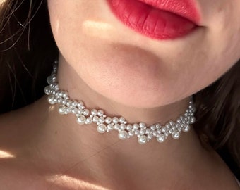Unique pearl necklace handmade