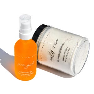 Double Cleansing Face Kit | Clean Beauty Starter Kit | Farm Girl Cleansing Oil | Rose + White Clay Cleansing Grain