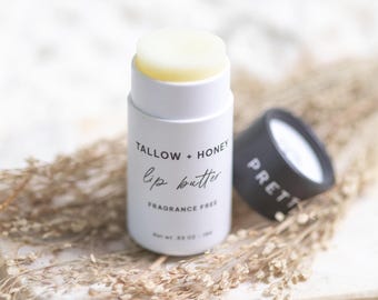 Fragrance Free Tallow + Honey Lip Butter in Eco-Friendly Travel Tubes