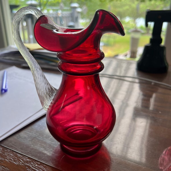 Fenton Art Cranberry Glass Pitcher