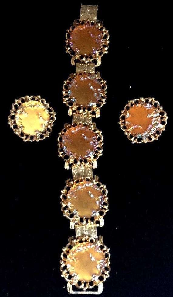 STUNNING Vintage Judy Lee Disc Bracelet+Earrings R