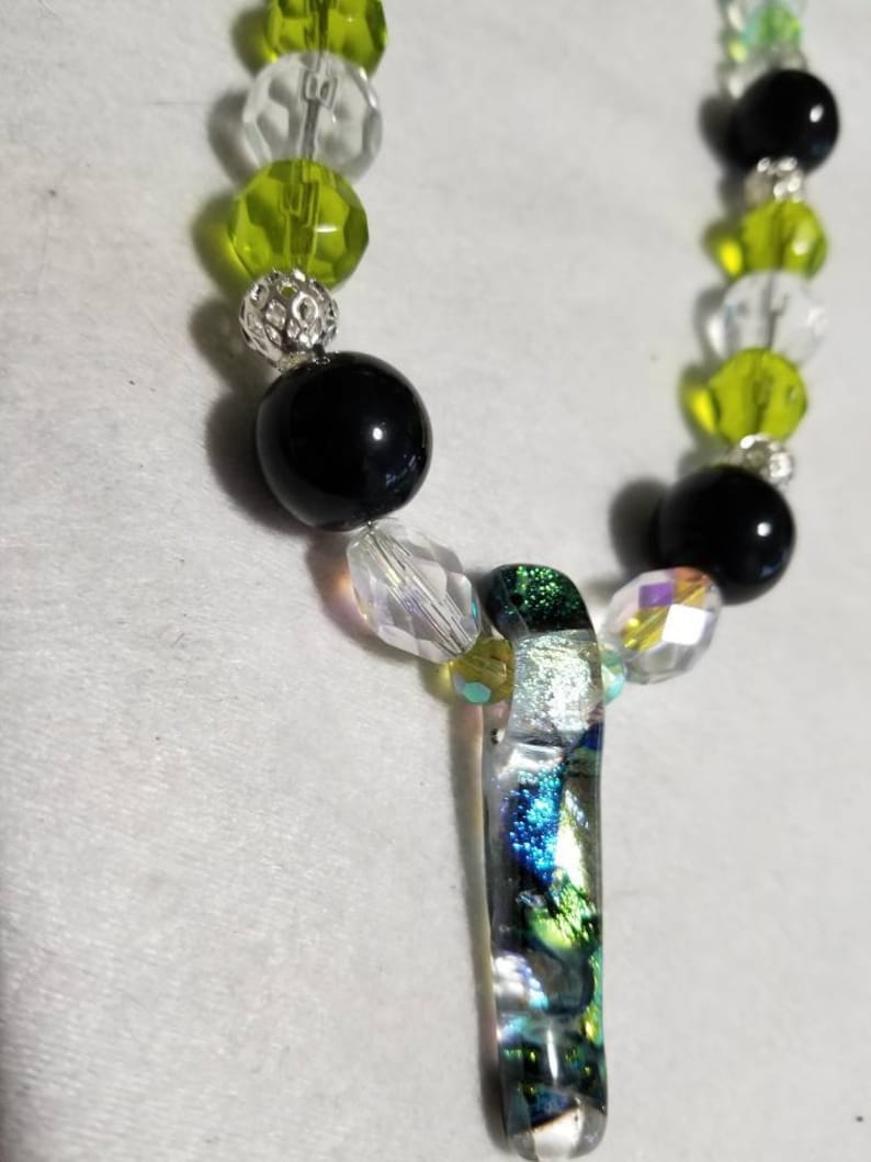 clear Light green and black glass necklace