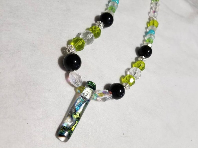 clear Light green and black glass necklace