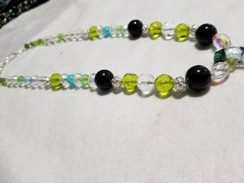clear Light green and black glass necklace