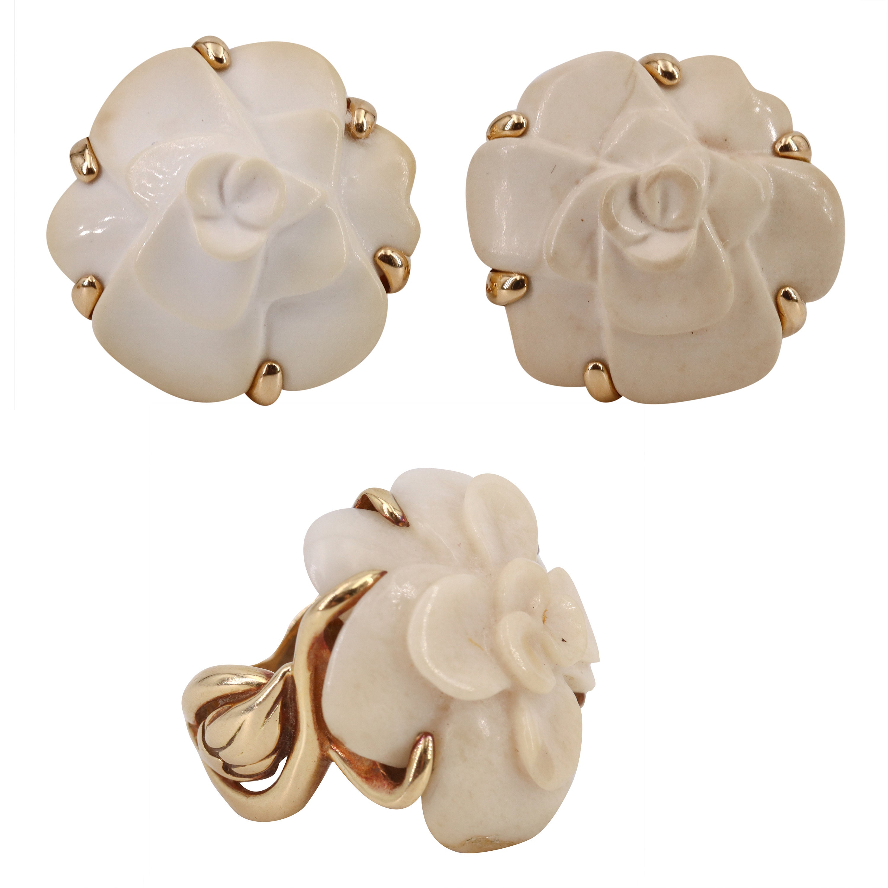 Chanel Camelia 18K Yellow Gold Pearl Clover Ring – The Back Vault
