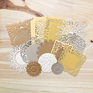 Lot de 13 pièces découpées | Tons neutres | Découpes pour fabrication de cartes | Journalisation | Cadres | Cartes en relief | Napperons | Embellissements | Tapis pour cartes