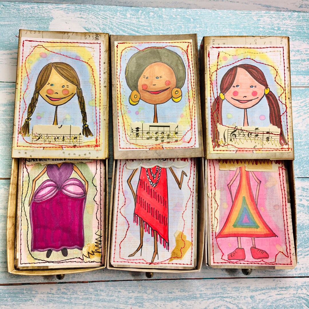 Clearance Matchbox Girls With Five Outfits ATC Original Art Etsy