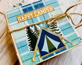 Clearance!!  Camping Folio * Chubby Little 4”x4” Happy Camper  * Carta Bella Outdoors * Handmade
