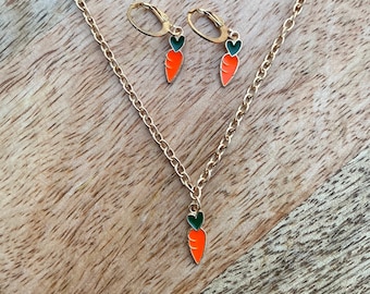 Carrot Huggie Earrings and Necklace Set