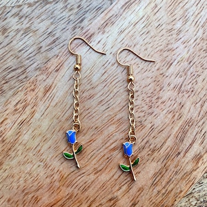 Blue Rose Drop Earrings