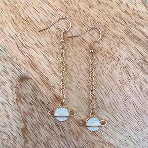 White Planet Drop Earrings
