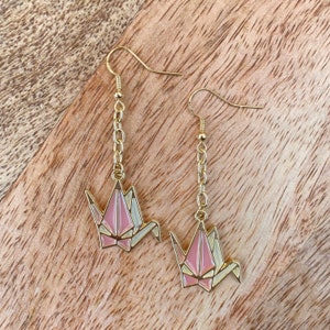 Pink Crane Drop Earrings (short)