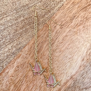 Pink Crane Drop Earrings (long)