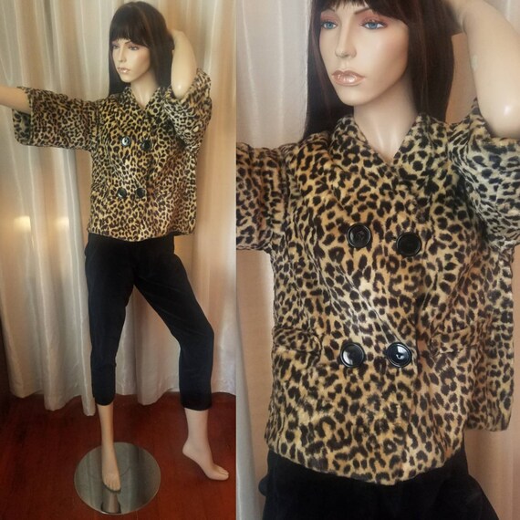 60s 70s vintage leopard mini coat faux fake fur me