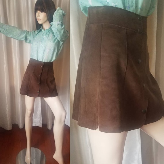 60s 70s vintage brown suede leather mini skirt ext