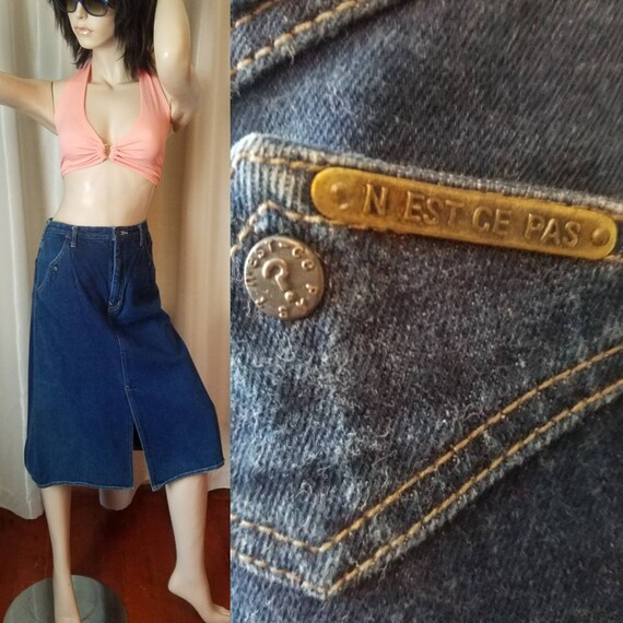 70s 80s vintage nest ce pas denim blue jean skirt