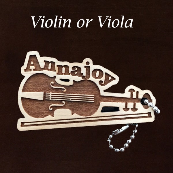 Personalized Music instrument tag, string instrument keychain, violin, viola, uke, bass, cello, orchestra keycahin, music instrument ID tag