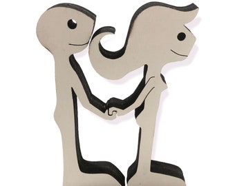 Couple Holding Hands Figurine: Laser Cut Wood Sculpture